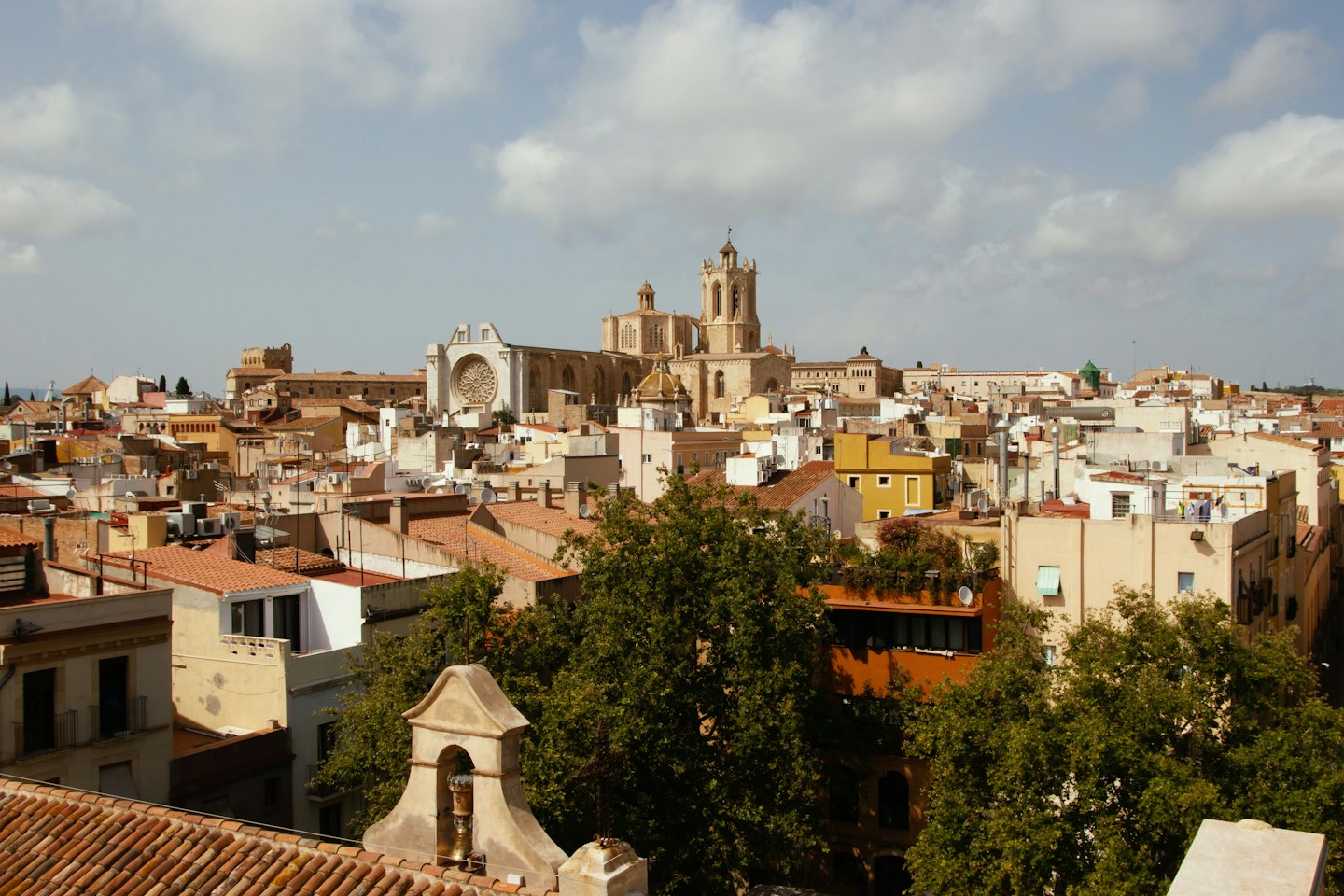 Un'imponente cattedrale di pietra si erge su una fitta città storica.